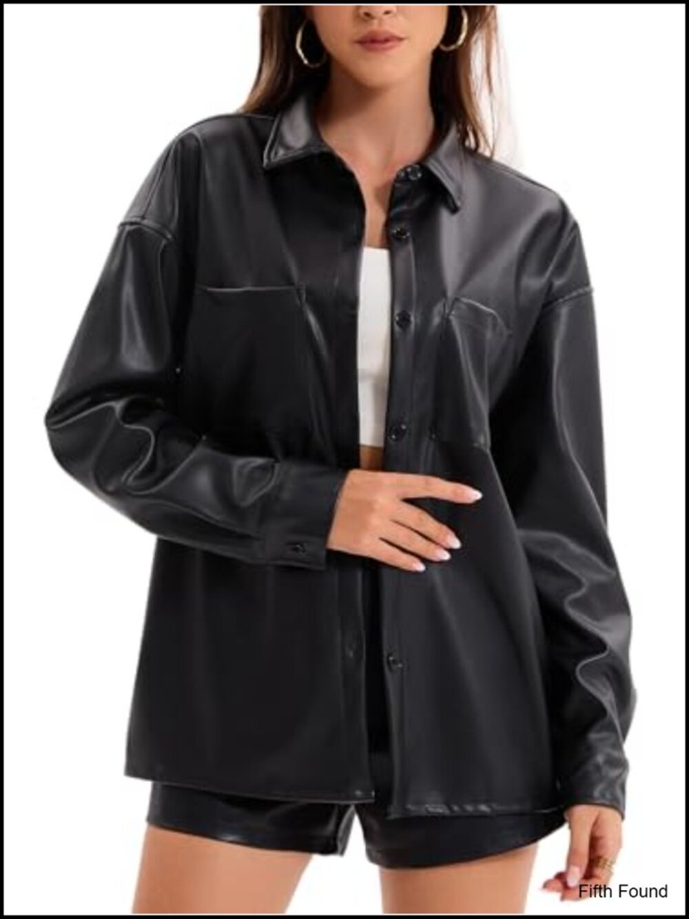 Faux Leather Button Up Shirt Jacket Pleather Blouse Shacket